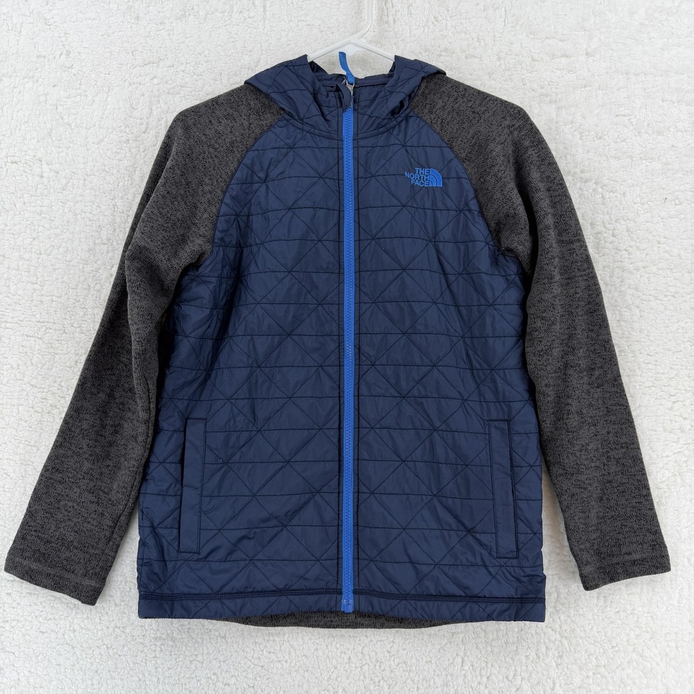 The North Face Jacket Youth Large Blue Gray Quilted Hooded‎ Full Zip Hybrid